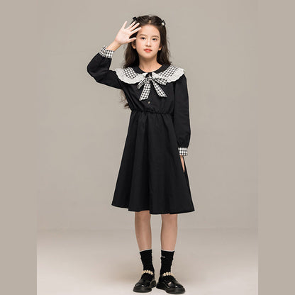 MyKids-USA® Long Sleeves Plaid Pattern Color Patchwork Dress for Stylish Girls