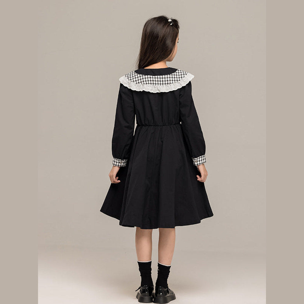 MyKids-USA® Long Sleeves Plaid Pattern Color Patchwork Dress for Stylish Girls
