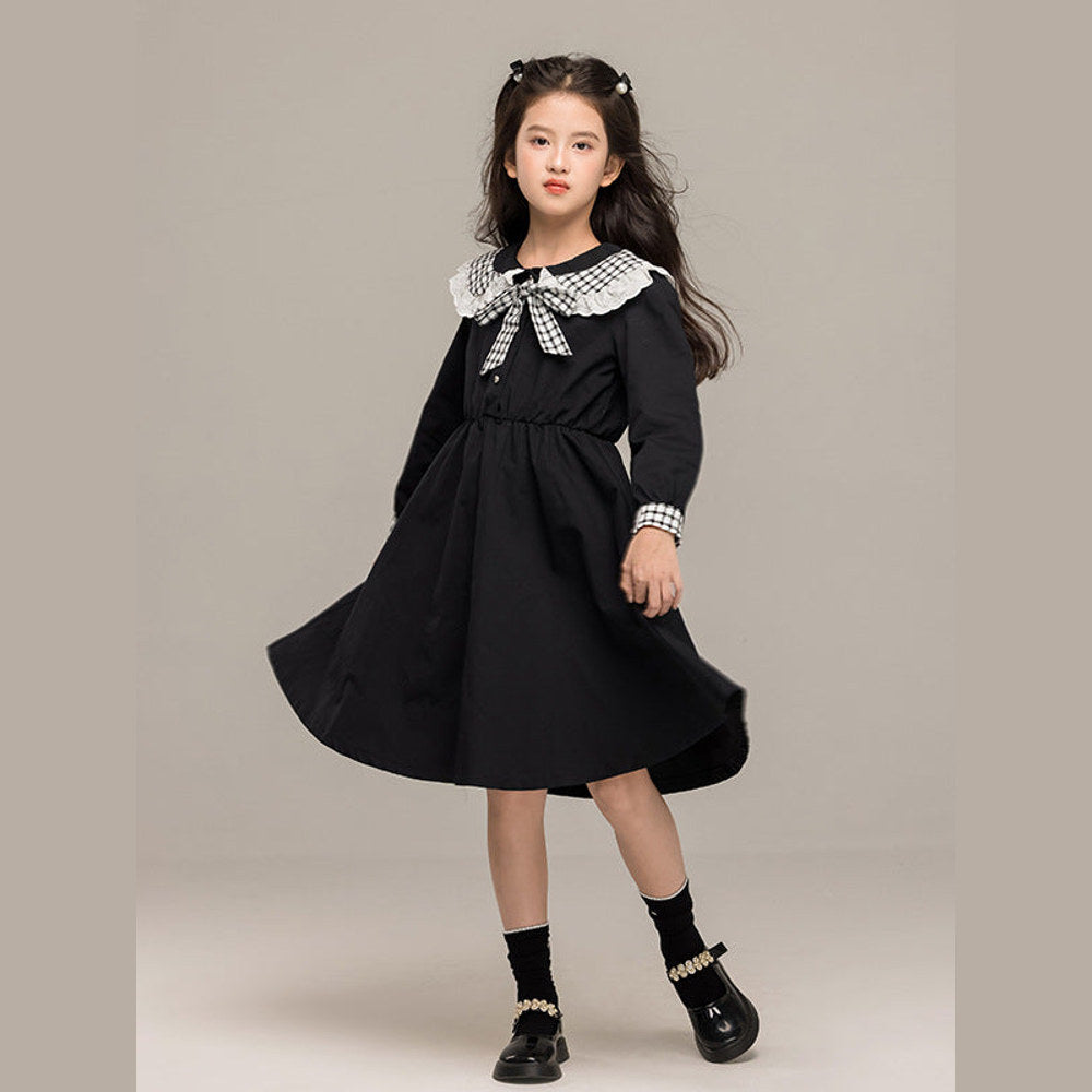MyKids-USA® Long Sleeves Plaid Pattern Color Patchwork Dress for Stylish Girls