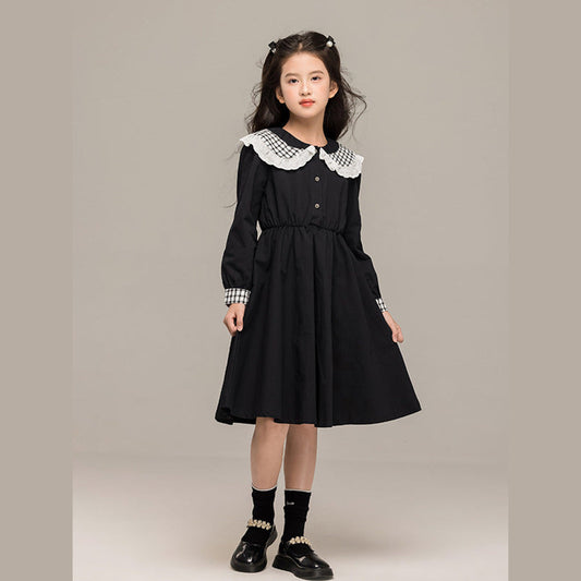 MyKids-USA® Long Sleeves Plaid Pattern Color Patchwork Dress for Stylish Girls