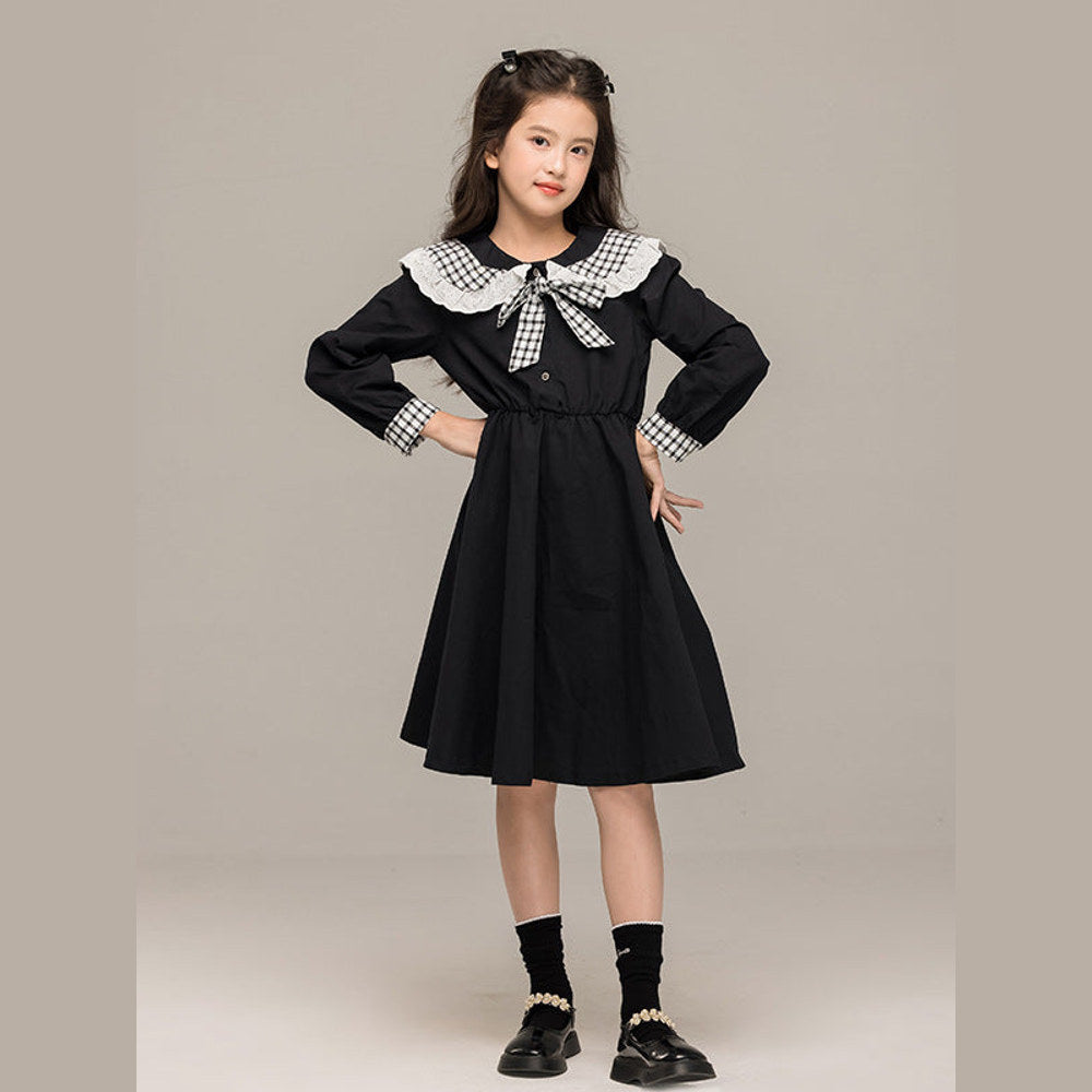 MyKids-USA® Long Sleeves Plaid Pattern Color Patchwork Dress for Stylish Girls