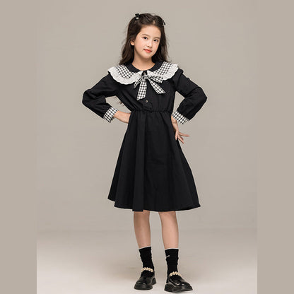 MyKids-USA® Long Sleeves Plaid Pattern Color Patchwork Dress for Stylish Girls