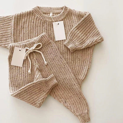 MyKids-USA® Kids Long Sleeves Dots Pattern Pullover and Pants Knitted Clothes