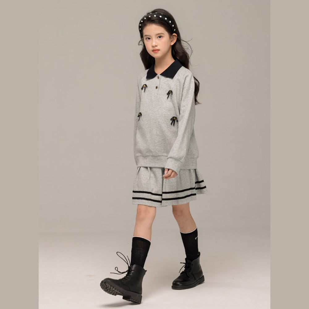 MyKids-USA® Kids Girls Long Sleeves Butterfly-bows Pattern Sweatshirt and Striped Skirt Sets