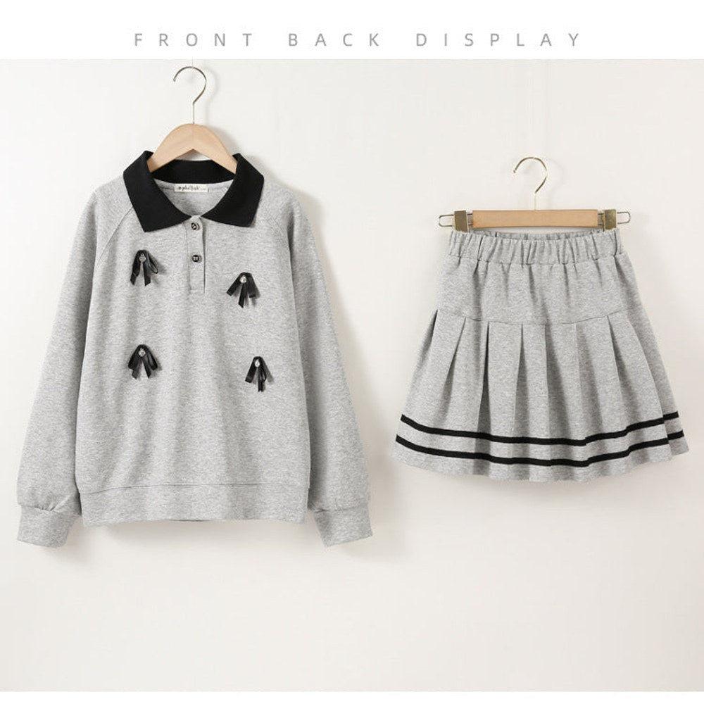 MyKids-USA® Kids Girls Long Sleeves Butterfly-bows Pattern Sweatshirt and Striped Skirt Sets