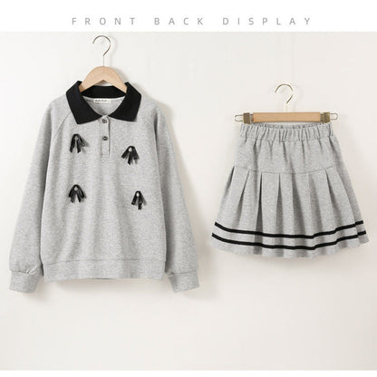 MyKids-USA® Kids Girls Long Sleeves Butterfly-bows Pattern Sweatshirt and Striped Skirt Sets