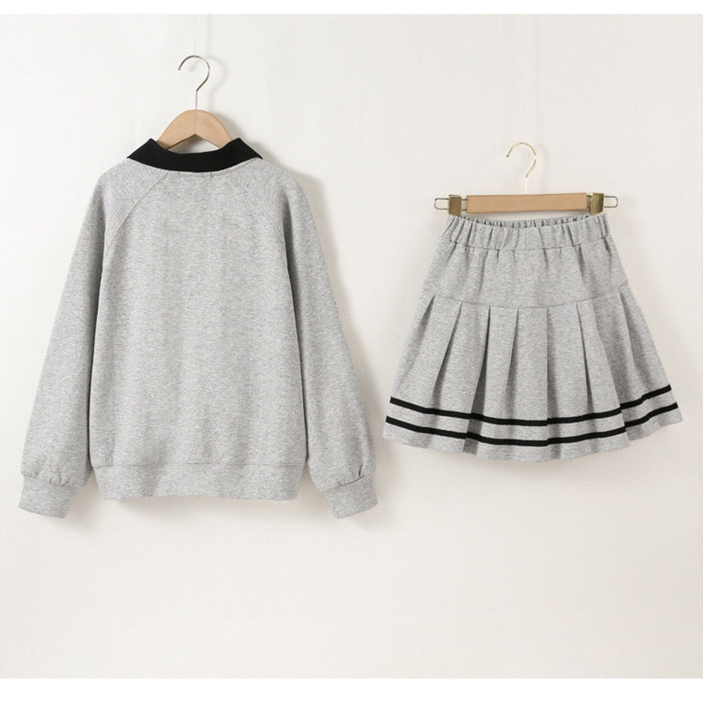 MyKids-USA® Kids Girls Long Sleeves Butterfly-bows Pattern Sweatshirt and Striped Skirt Sets