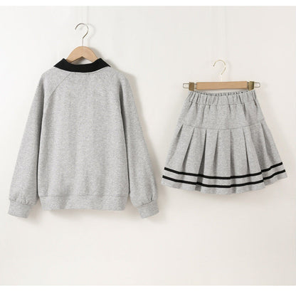 MyKids-USA® Kids Girls Long Sleeves Butterfly-bows Pattern Sweatshirt and Striped Skirt Sets