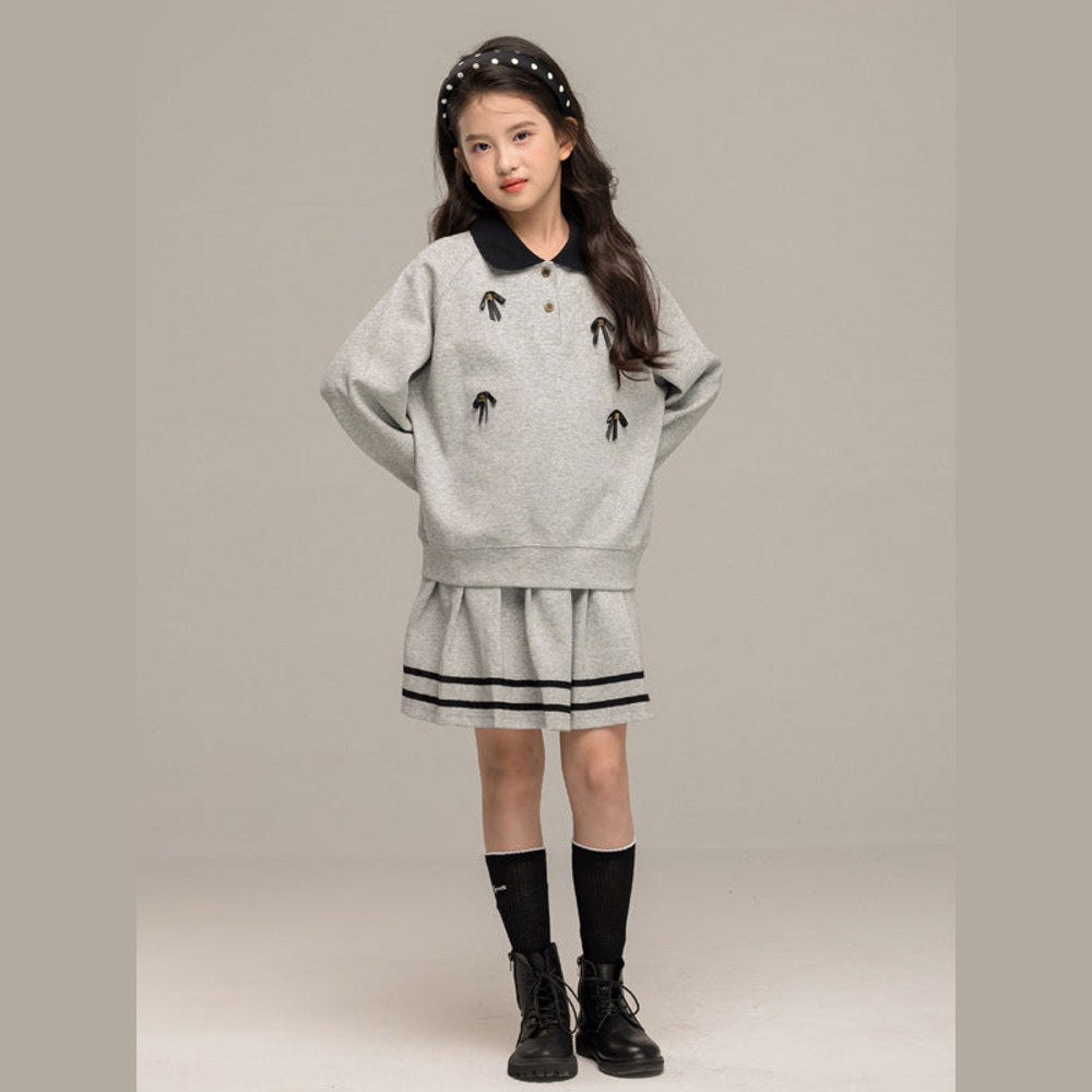 MyKids-USA® Kids Girls Long Sleeves Butterfly-bows Pattern Sweatshirt and Striped Skirt Sets
