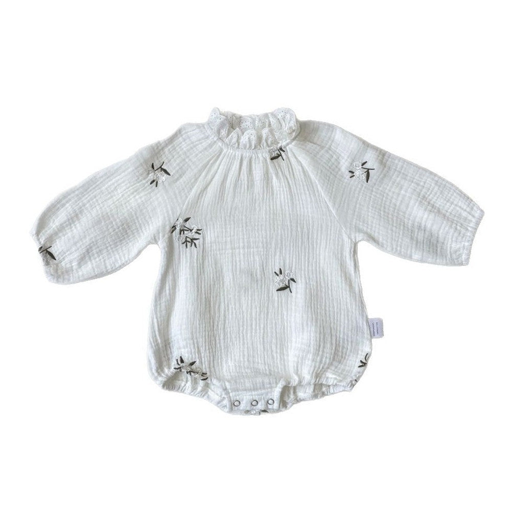 MyKids-USA® Baby Girls Long Sleeves Lace Trim Collar Floral Bodysuit