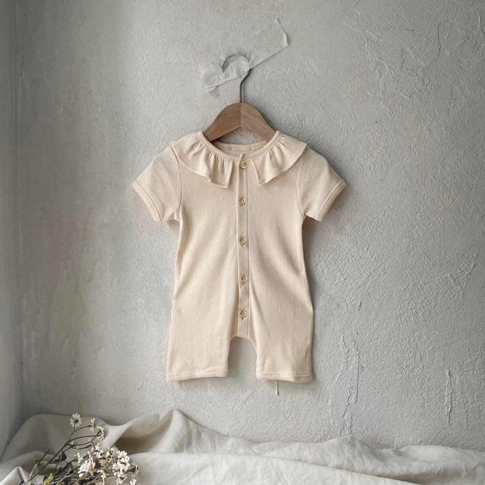 MyKids-USA® Baby Kids Short Sleeves Solid Color Heart Hollow-out Pattern Rompers