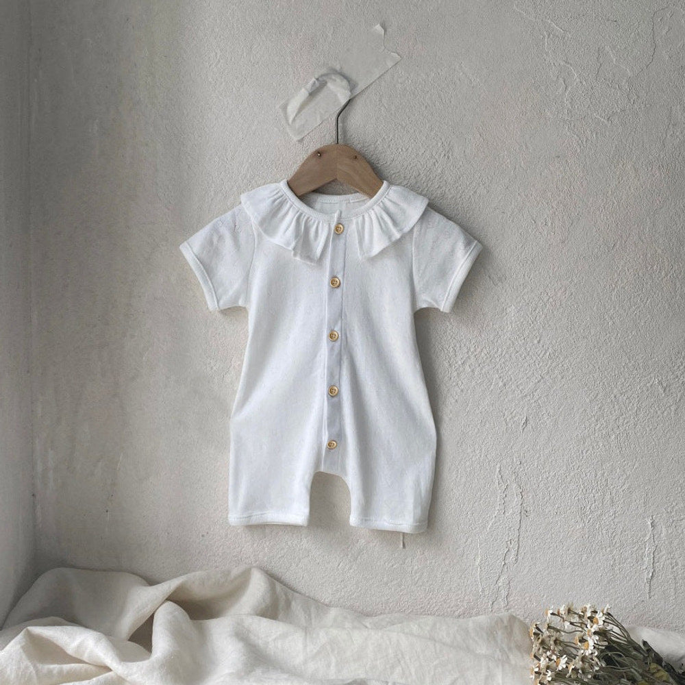 MyKids-USA® Baby Kids Short Sleeves Solid Color Heart Hollow-out Pattern Rompers