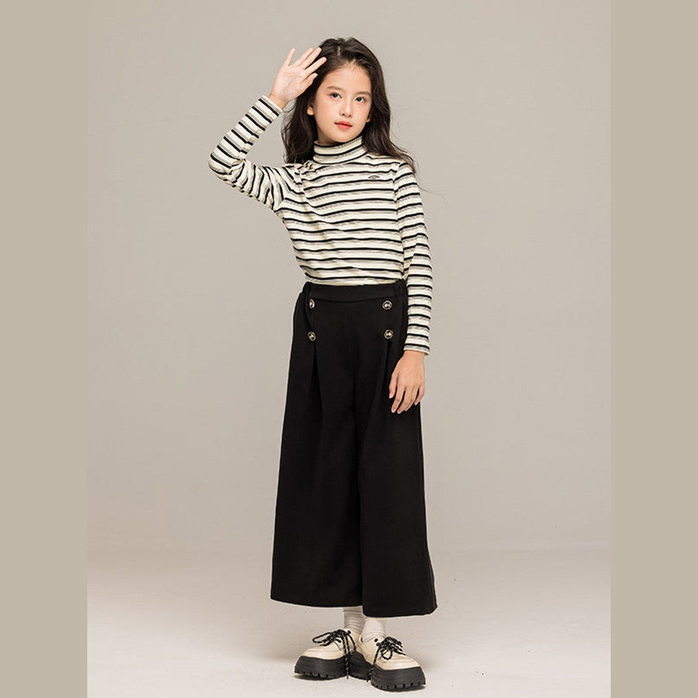 MyKids-USA® Kids Girls Long Sleeves Striped Pattern Turtle Neck Top and Black Loose Pants Sets