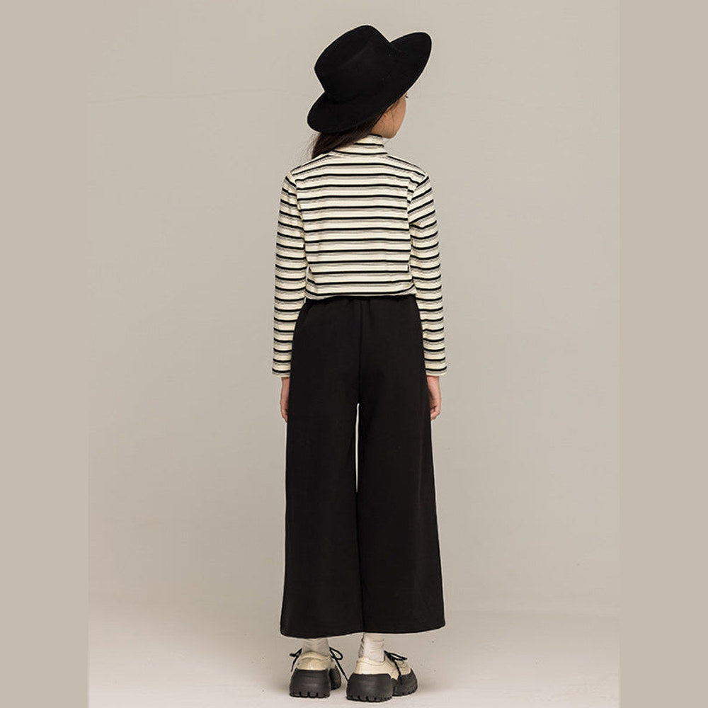 MyKids-USA® Kids Girls Long Sleeves Striped Pattern Turtle Neck Top and Black Loose Pants Sets