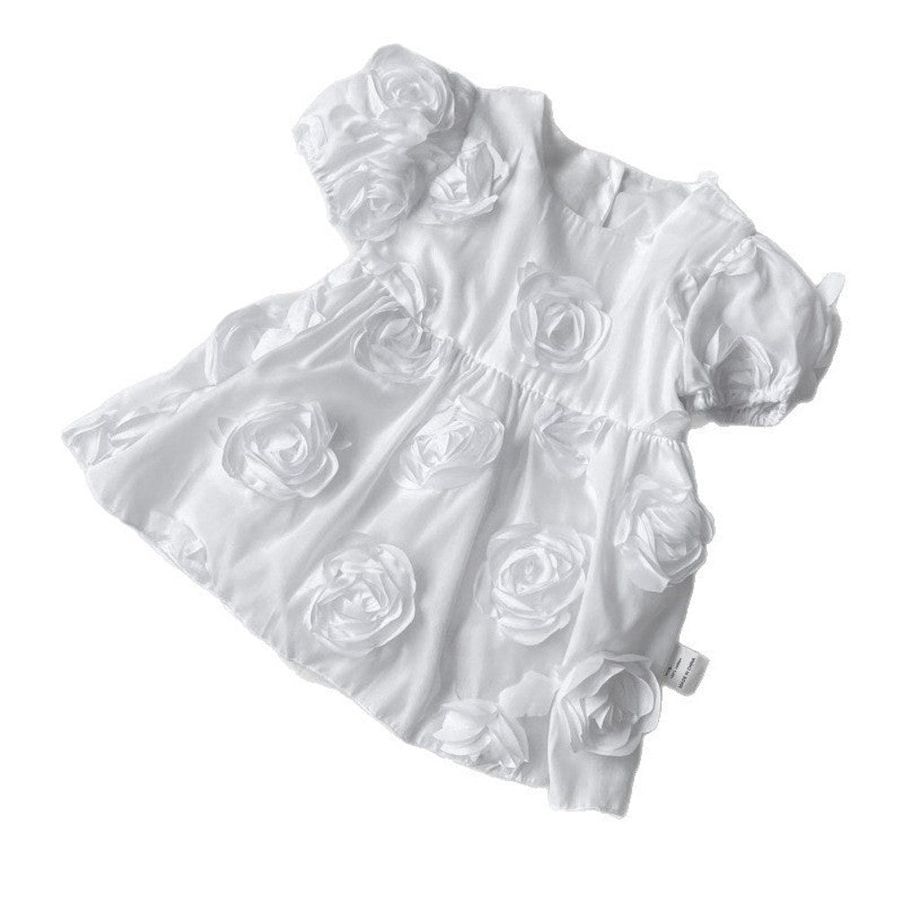 MyKids-USA® Baby Girls Short Sleeves Solid Color Flowers Pattern Bodysuit Dress