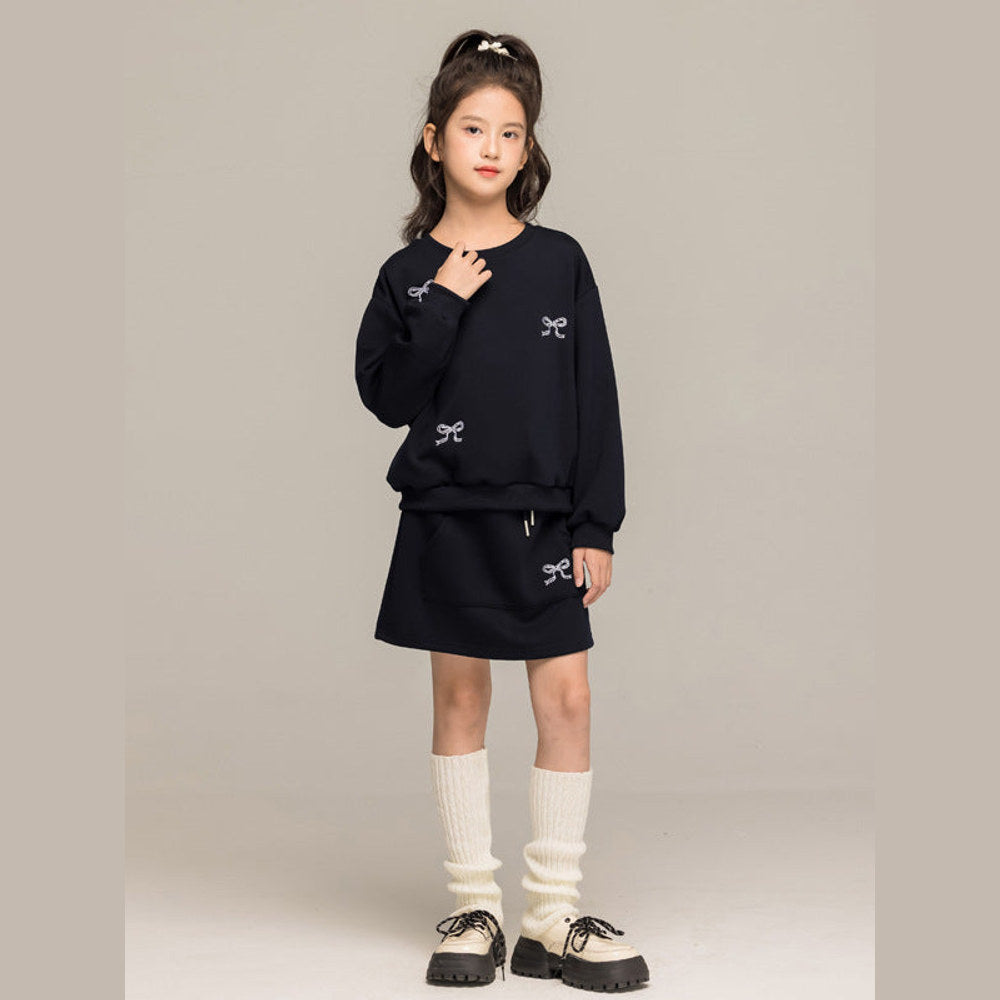 MyKids-USA® Kids Girls Long Sleeves Butterfly-bows Pattern Pullover and Skirt Sets