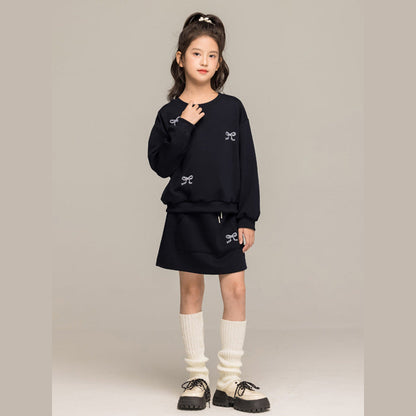MyKids-USA® Kids Girls Long Sleeves Butterfly-bows Pattern Pullover and Skirt Sets