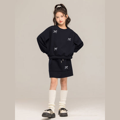 MyKids-USA® Kids Girls Long Sleeves Butterfly-bows Pattern Pullover and Skirt Sets