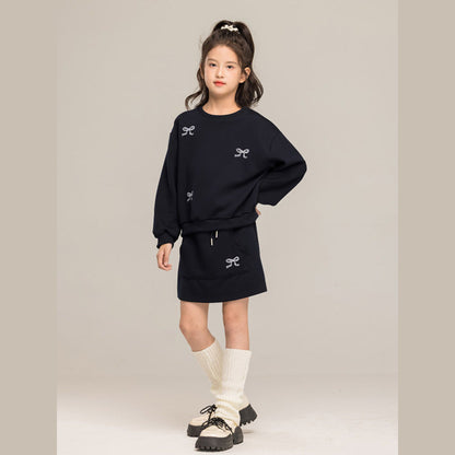 MyKids-USA® Kids Girls Long Sleeves Butterfly-bows Pattern Pullover and Skirt Sets