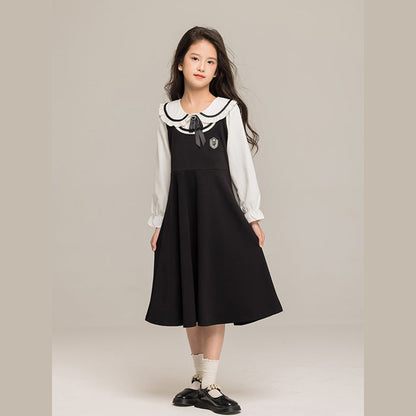 MyKids-USA® Kids Girls Long Sleeves Peter Pan Collar Shirt and Preppy Sleeveless Dress Sets