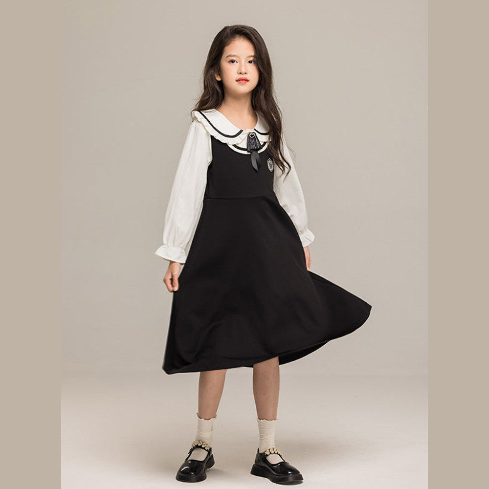 MyKids-USA® Kids Girls Long Sleeves Peter Pan Collar Shirt and Preppy Sleeveless Dress Sets
