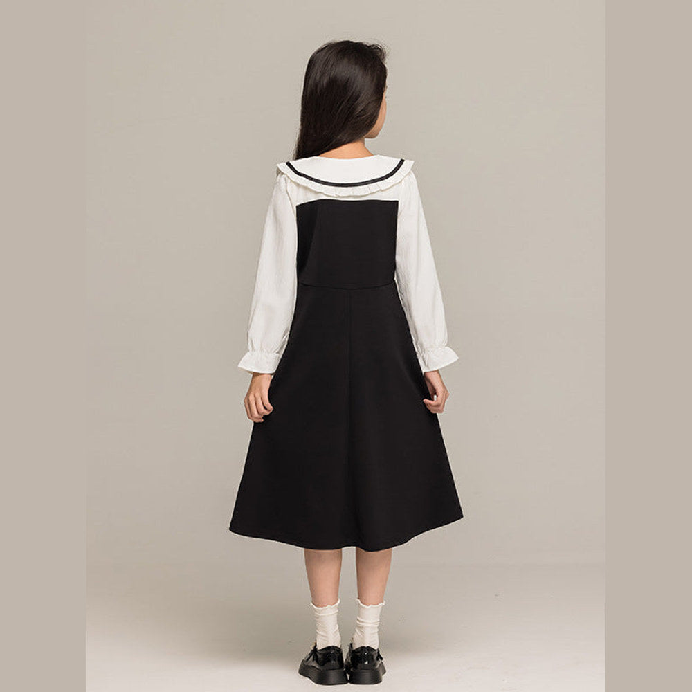 MyKids-USA® Kids Girls Long Sleeves Peter Pan Collar Shirt and Preppy Sleeveless Dress Sets