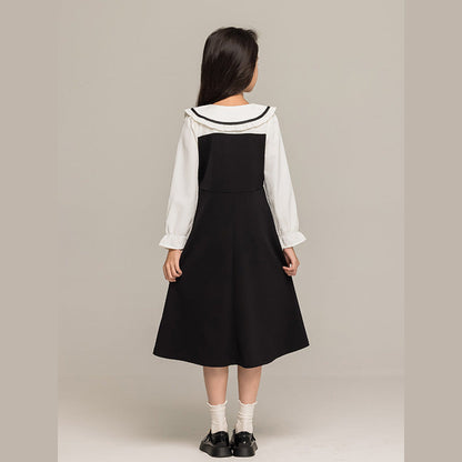 MyKids-USA® Kids Girls Long Sleeves Peter Pan Collar Shirt and Preppy Sleeveless Dress Sets