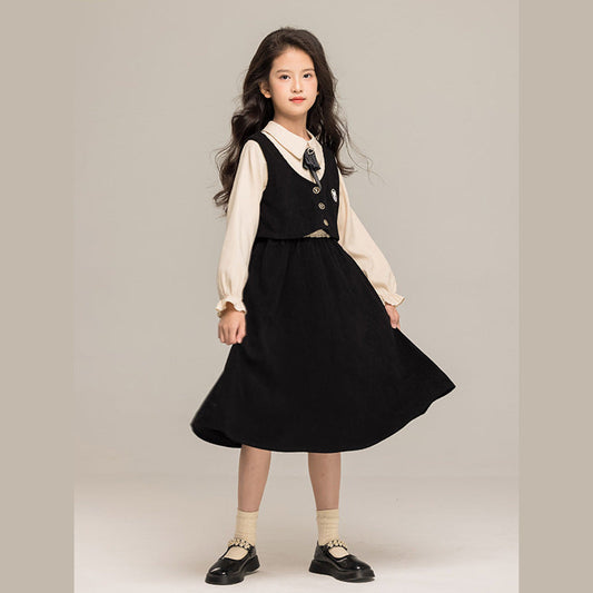 MyKids-USA® Long Sleeves Color Patchwork Preppy One-Piece Dress for Stylish Girls