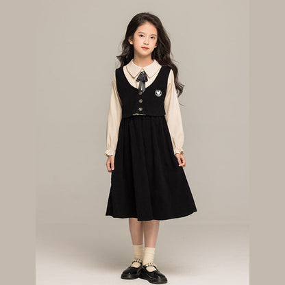 MyKids-USA® Long Sleeves Color Patchwork Preppy One-Piece Dress for Stylish Girls