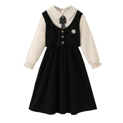 MyKids-USA® Long Sleeves Color Patchwork Preppy One-Piece Dress for Stylish Girls