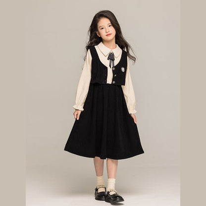 MyKids-USA® Long Sleeves Color Patchwork Preppy One-Piece Dress for Stylish Girls