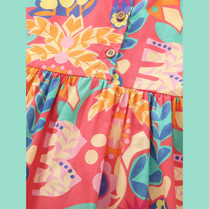 MyKids-USA® Baby Kids Girls Short Sleeves Tropical Flowers Pattern Dress