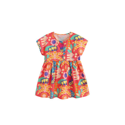 MyKids-USA® Baby Kids Girls Short Sleeves Tropical Flowers Pattern Dress