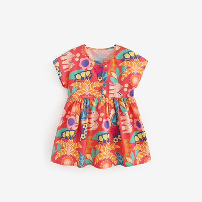 MyKids-USA® Baby Kids Girls Short Sleeves Tropical Flowers Pattern Dress