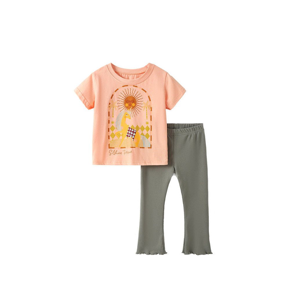 MyKids-USA® Baby Kids Girls Short Sleeves Cartoon Pattern T-shirt and Plain Pants Clothing Set