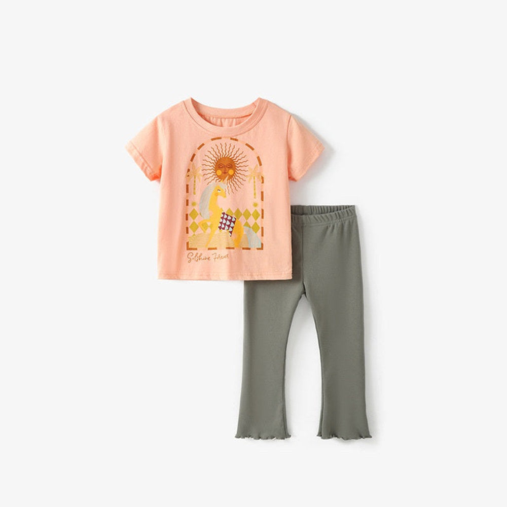 MyKids-USA® Baby Kids Girls Short Sleeves Cartoon Pattern T-shirt and Plain Pants Clothing Set