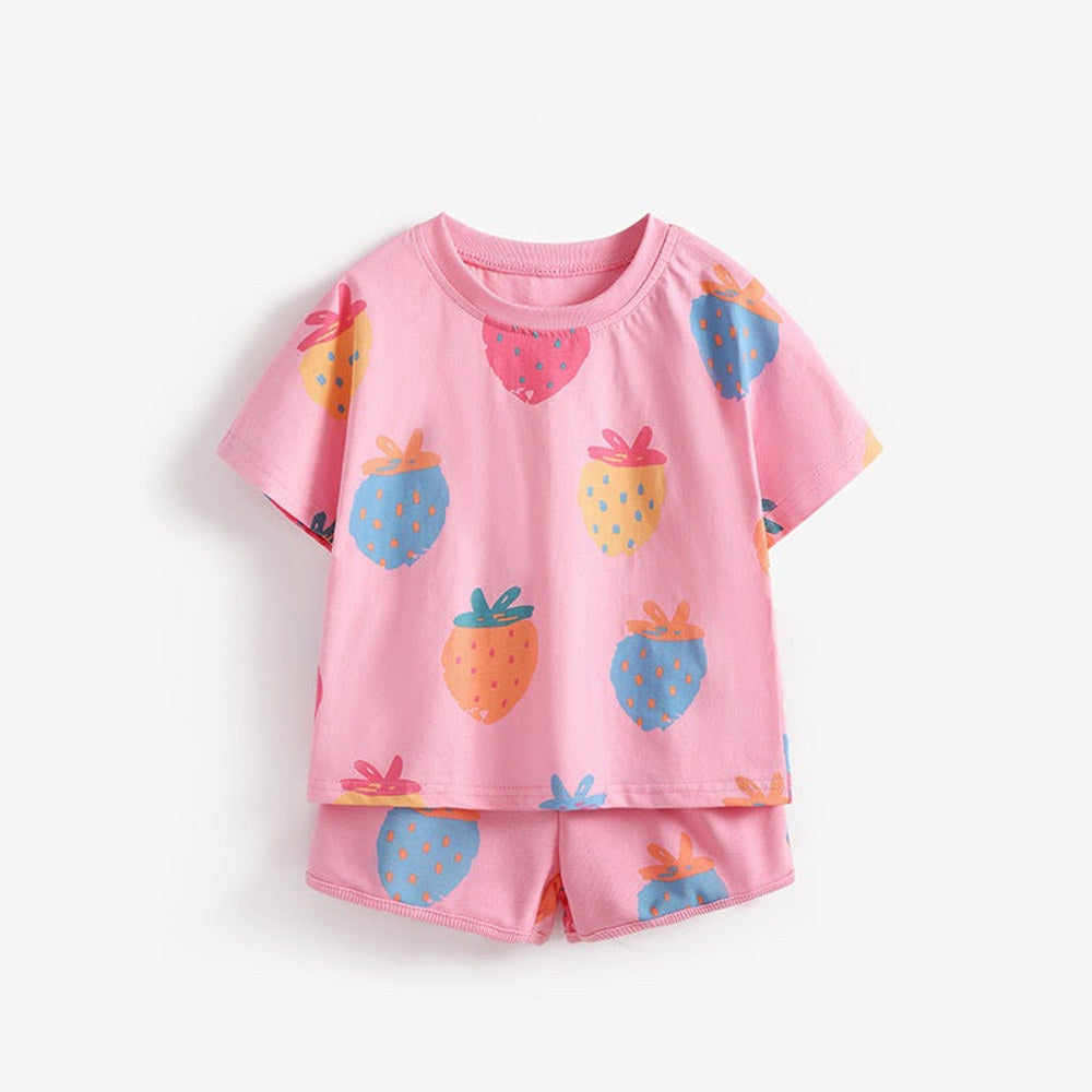 MyKids-USA® Baby Kids Girls Short Sleeves Strawberry Pattern T-shirt and Shorts Clothing Set