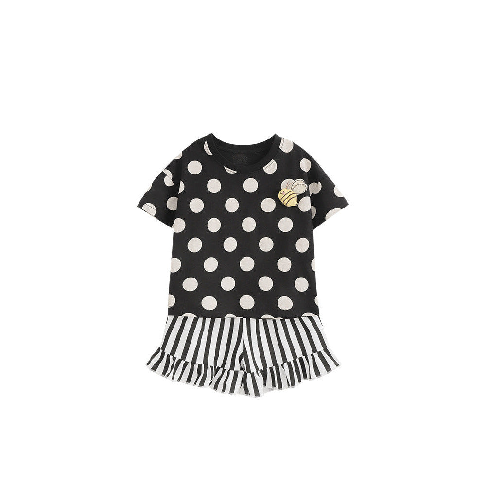 MyKids-USA® Baby Kids Girls Short Sleeves Polka Dots Pattern T-shirt and Striped Shorts Clothing Set
