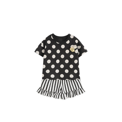 MyKids-USA® Baby Kids Girls Short Sleeves Polka Dots Pattern T-shirt and Striped Shorts Clothing Set