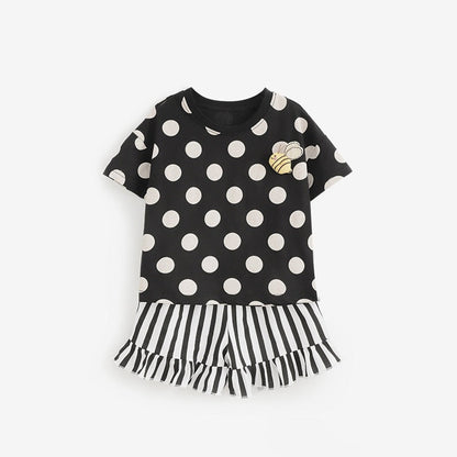 MyKids-USA® Baby Kids Girls Short Sleeves Polka Dots Pattern T-shirt and Striped Shorts Clothing Set