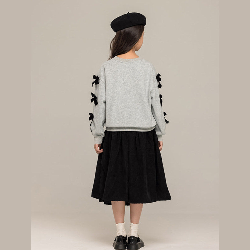 MyKids-USA® Kids Girls Long Sleeves Letters and Butterfly-bow Pattern Sweatshirt and Black Skirt