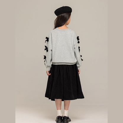 MyKids-USA® Kids Girls Long Sleeves Letters and Butterfly-bow Pattern Sweatshirt and Black Skirt