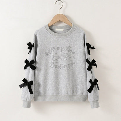 MyKids-USA® Kids Girls Long Sleeves Letters and Butterfly-bow Pattern Sweatshirt and Black Skirt