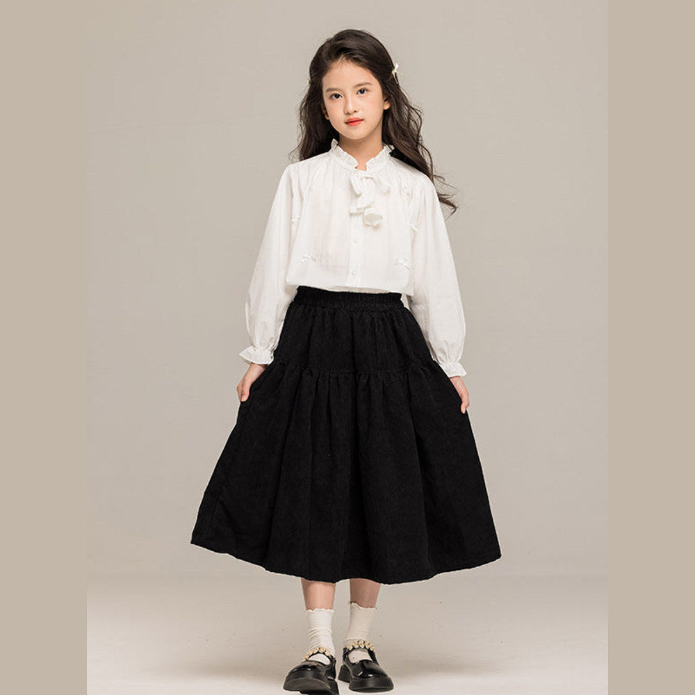 MyKids-USA® Kids Girls Long Sleeves Solid Color Butterfly-bow Pattern Stand Collar Shirt