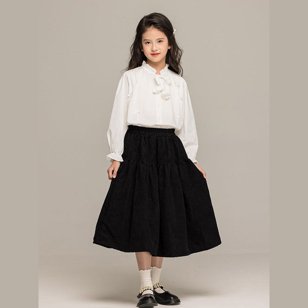 MyKids-USA® Kids Girls Long Sleeves Solid Color Butterfly-bow Pattern Stand Collar Shirt