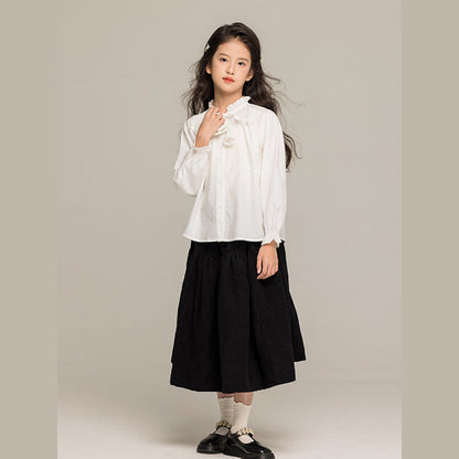 MyKids-USA® Kids Girls Long Sleeves Solid Color Butterfly-bow Pattern Stand Collar Shirt
