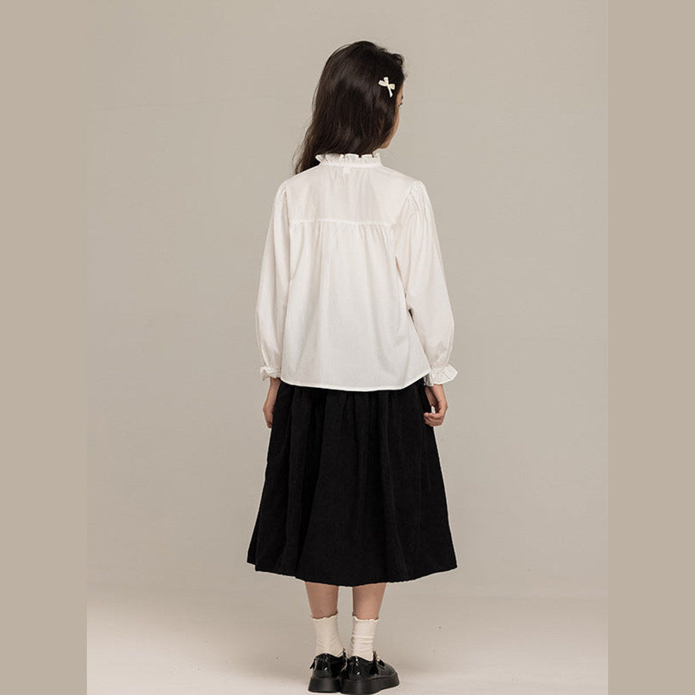 MyKids-USA® Kids Girls Long Sleeves Solid Color Butterfly-bow Pattern Stand Collar Shirt