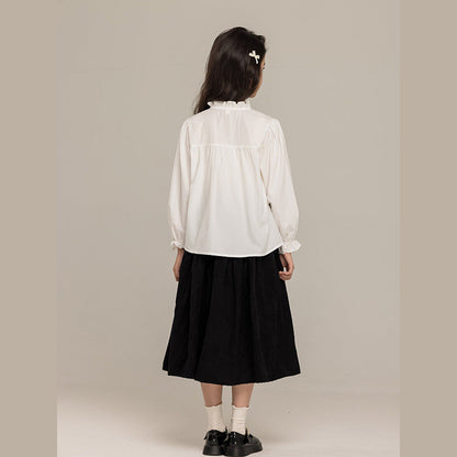 MyKids-USA® Kids Girls Long Sleeves Solid Color Butterfly-bow Pattern Stand Collar Shirt