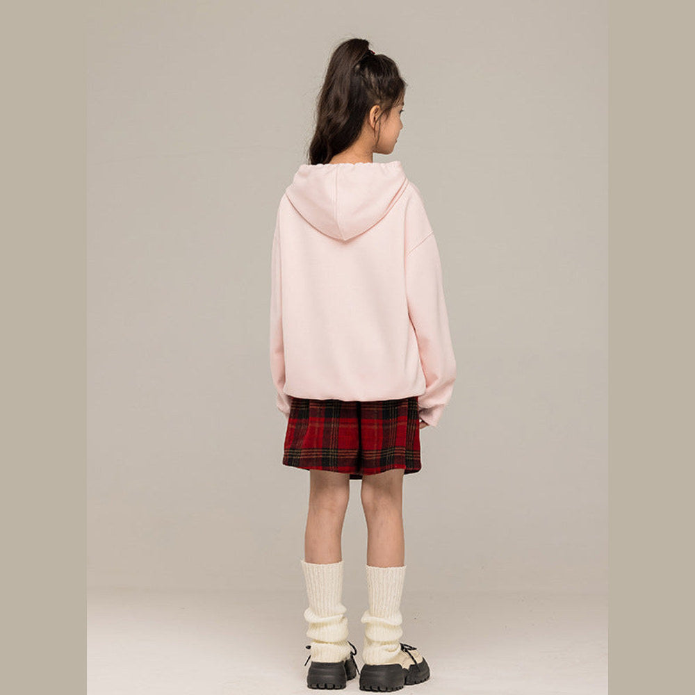 MyKids-USA® Kids Girls Long Sleeves Cartoon Embroidered Pattern Hoodie and Plaid Skirt Clothing Set