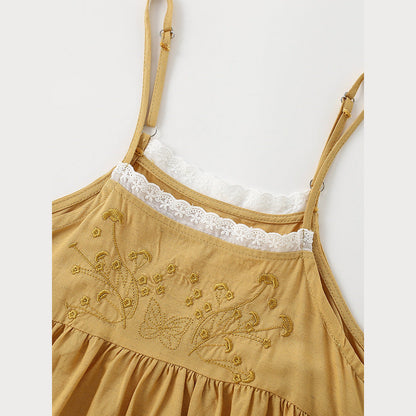 MyKids-USA® Baby Kids Girls Sleeveless Flowers Pattern Lace Trim Dress